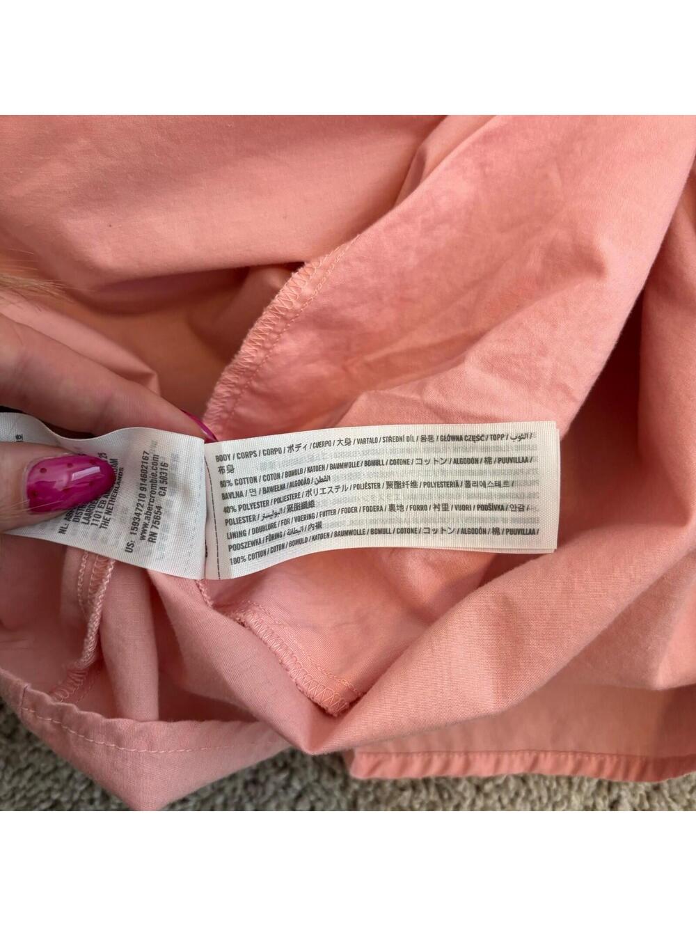 Abercrombie & Fitch Pink Ruched Puff Sleeve Square Neck Mini Dress Preppy Sz XL - Picture 5 of 7